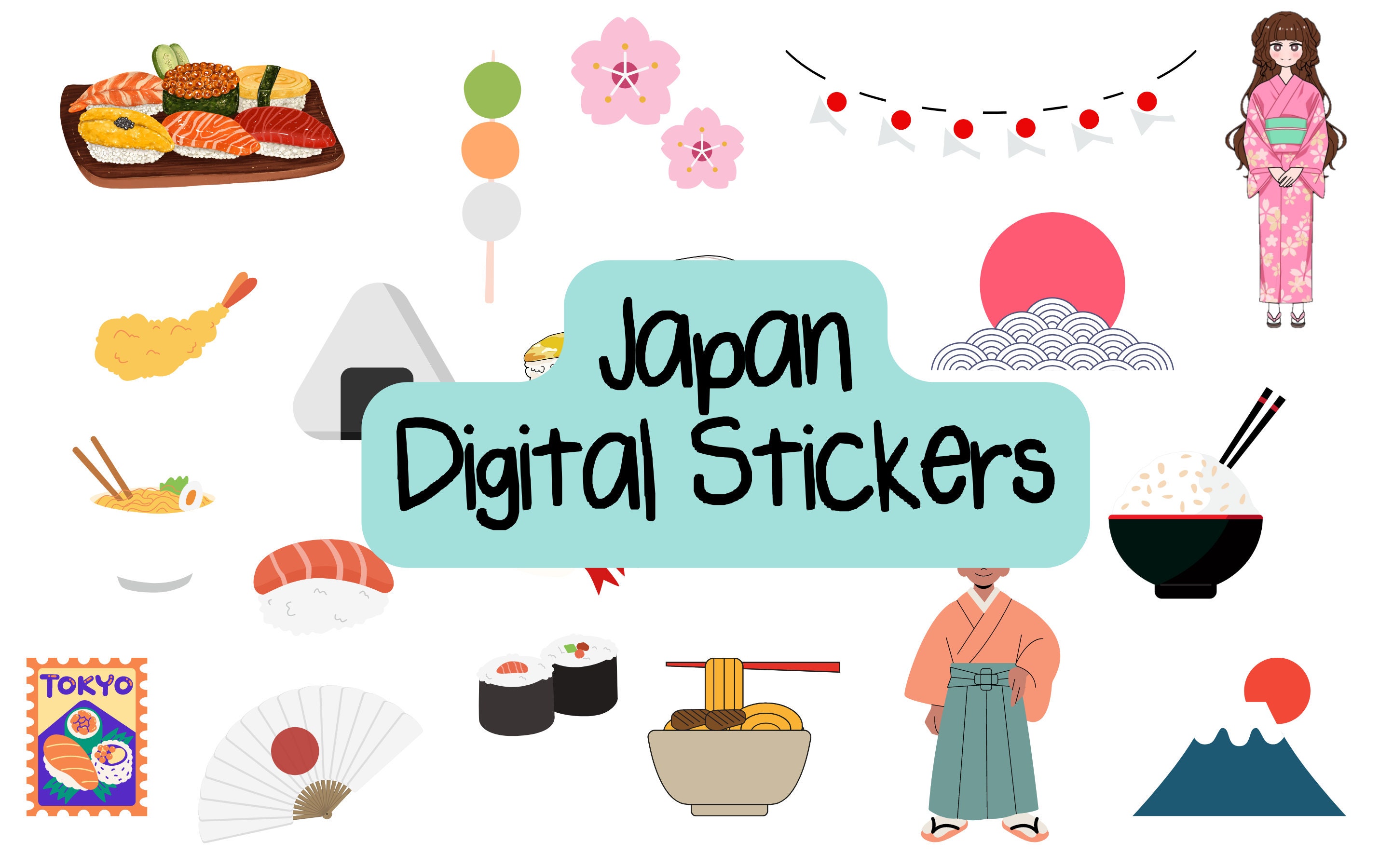 Japan stickers Digital sticker Pre-cropped Digital Stickers Digital  Download Japanese digital stickers Digital journal stickers travel Tokyo