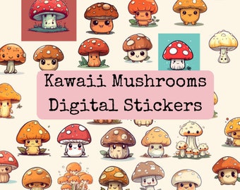 Cute mushroom digital stickers Pre-cropped Digital Stickers mushroom Digital Download Cute digital stickers Digital Planner sticker mushroom
