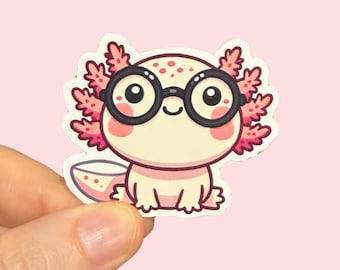 Kawaii Axolotl Sticker - Cute Nerd with Glasses, Planner Decal