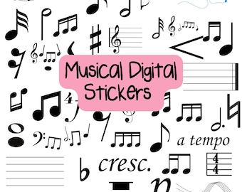 Musical Notation Digital Stickers, Planner Graphics (PNG)