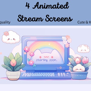 4 Animated kawaii Twitch Screens kawaii Twitch cute Twitch Overlay kawaii Cute Livestream Graphics Youtube Stream Screen cute twitch kawaii