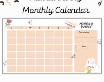 cute rabbit undated monthly planner reusable planner bunny calendar printable planner undated cute planner kawaii bunny undated calendar