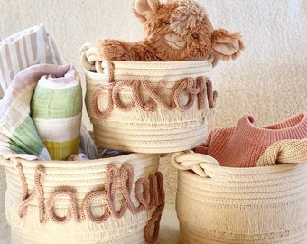 Personalized baby shower gift basket set of 3 basket diaper storage bin with baby name 1st birthday gift custom baby shower present basket