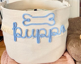 Custom extra large dog toy organizer personalized pet supply storage crate monogrammed puppy room organization basket oversized dog basket