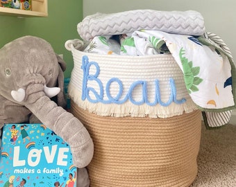 Personalized laundry basket large baby tote custom laundry basket playroom organizer nursery name gift stuffed animal basket personalized