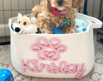 Personalized dog toy basket large custom dog name toy bin puppy treat basket new puppy toy storage custom puppy name toy crate dog organizer