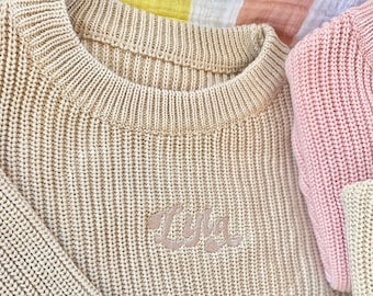 Custom baby name sweater embroidered knit sweater baby gift personalized baby shower namesake new mom custom embroidered retro font baby