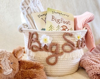 Custom new sister gift basket set gift new big sister new baby reveal custom rope new sibling gift adoption gift for sibling adoption gift