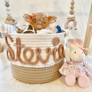 Personalized baby shower gift basket custom rope basket custom name gift knit name gift personalized diaper storage newborn baby shower girl