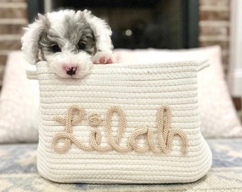 Personalized dog toy basket large custom dog name gift dog lover gift dog mom present dog box toy custom new puppy present dog basket name