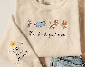 Winnie the pooh sweatshirt mom gift kids name on sleeve shirt custom pooh shirt mothers day gift childrens name sleeve sweat shirt custom