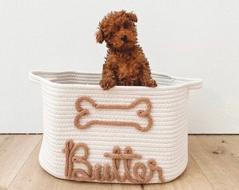 Personalized toy crate for dog custom toy basket custom name treat bin puppy basket chew toys new puppy storage custom dog organizer large