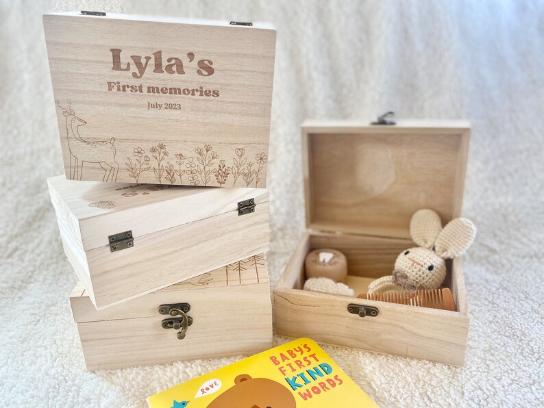 Engraved wood memory box