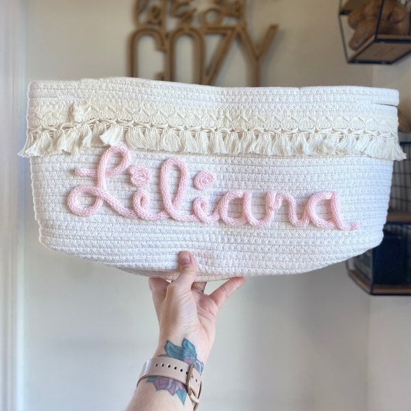 Baby shower custom name gift basket baby gift basket cotton rope basket new baby gift basket toy basket storage basket baby name gift girl