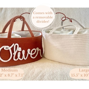 Personalized diaper basket in sizes medium and large