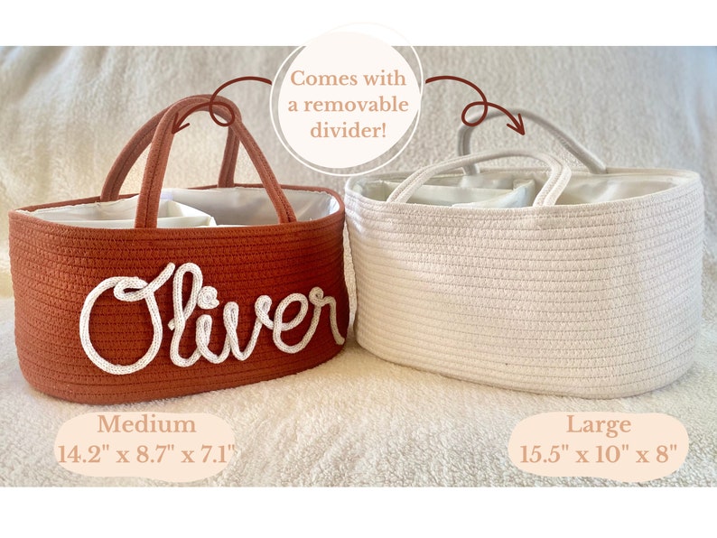 Personalized diaper basket in sizes medium and large
