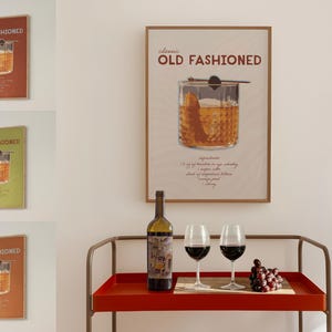 Gerahmtes klassisches altmodisches Cocktail-Poster, Retro-Küchendruck, Barwagen-Dekorzubehör, Signatur-Getränkeschild-Rezept, minimalistisches Dekor