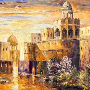 Pakistani Charming Old World Lahore Scenery, Modern Art, Islamic inspired, Ethnic, wall decor, Minimalistic, Mughal Art, Muslim,hand painted