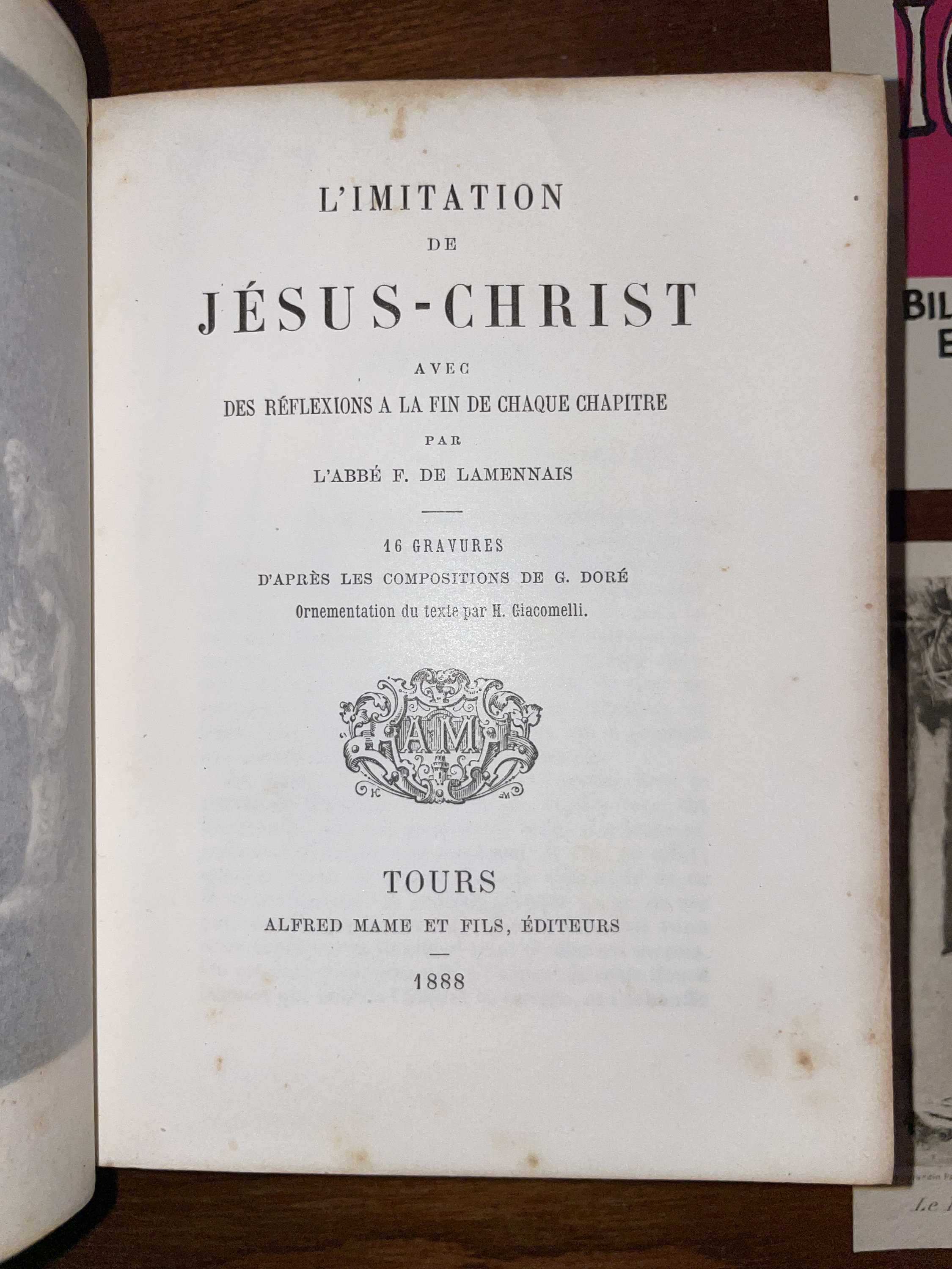 L'IMITATION De Jesus-Christ Avec Des Reflexions a la fin de Chaque