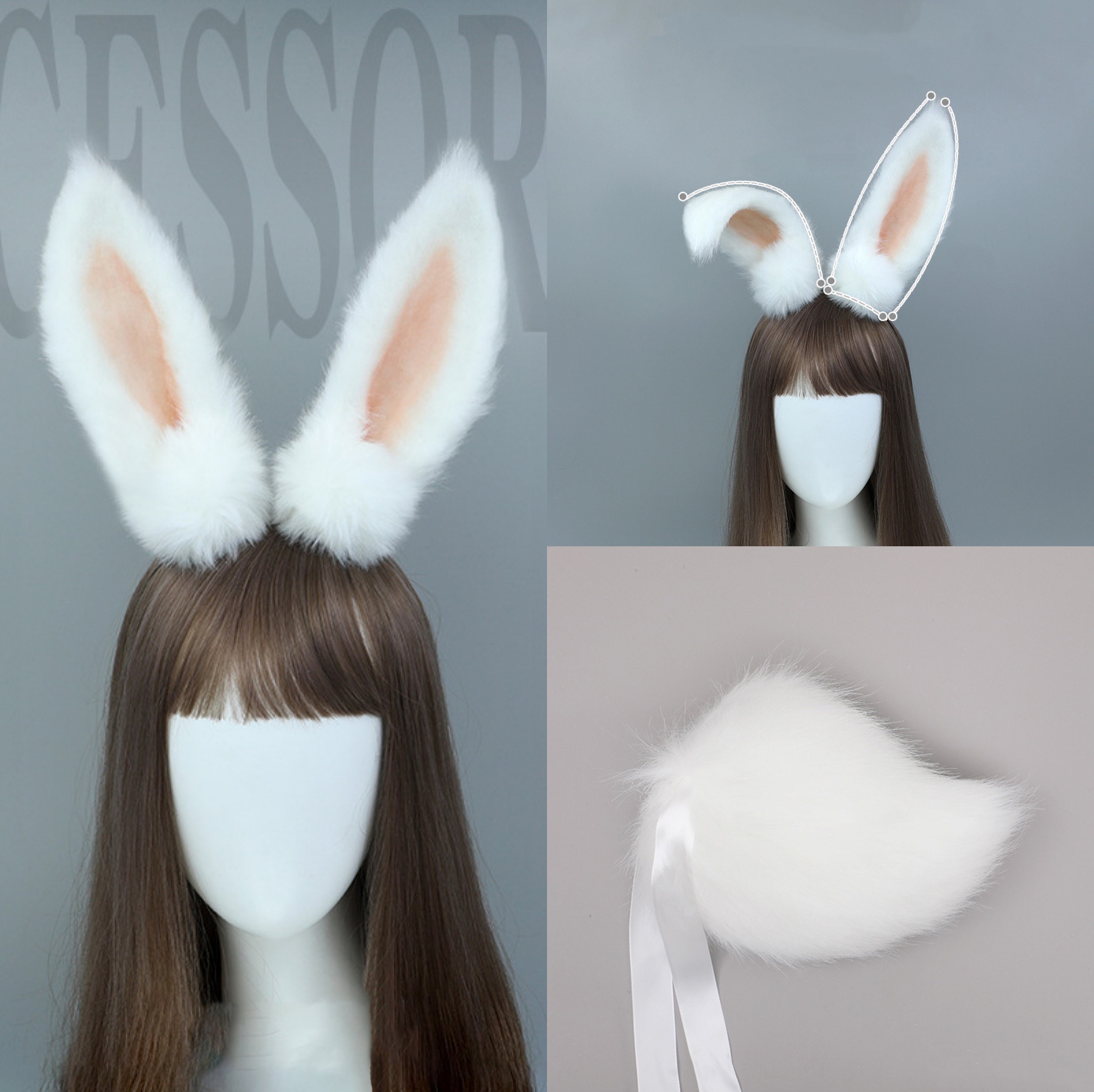 Kawaii White Bunny Ears and Tail Setwhitepink Rabbit Ears Etsy UK