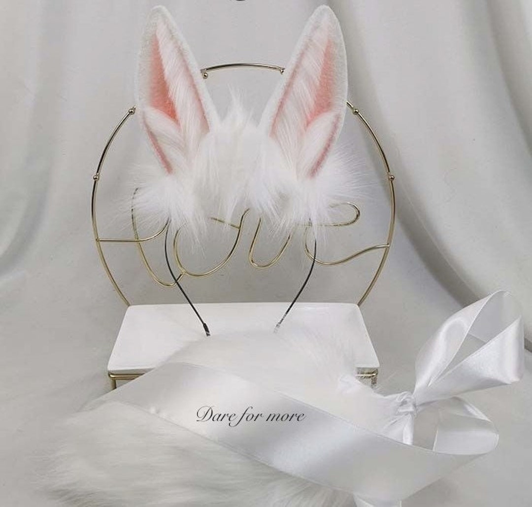 Kawaii White Bunny Ears and Tail Setwhitepink Rabbit Ears Etsy