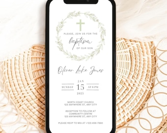 Evite Battesimo, Invito Battesimo Floreale Acquerello, Invito Battesimo Unisex, Modello Canva Battesimo Elettronico, Invito Battesimo Digitale