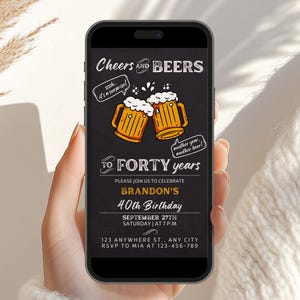 Funny 40th Birthday Invitation for Men | Animated Birthday Invitation for Men | Man Birthday Invitation | Cheers and Beers Invitation