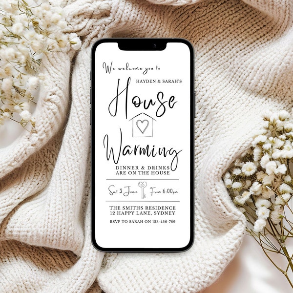 Minimal House Warming Invitation, House Warming Invite, Digital Mobile Invitation Download, Simple Modern House Warming Invite, Phone Invite