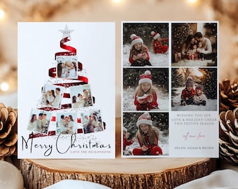 Editable Photo Christmas Card Template, Christmas Tree Photo Card, Printable Christmas Photo Card,  Holiday Family Photo Card Template