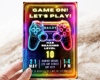 Video Game Birthday Invitation Template | Video Game Birthday Invitation 5X7 | Gamer Party Invitation | Gamer Birthday Party | Neon Glow