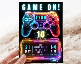 Invito al videogioco / Download istantaneo / Neon Glow / Boy Game Party / Canva modificabile / Boy Gamer Invitation / Invito alla festa del giocatore
