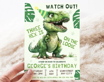 Three Rex Invitation | Dinosaur Birthday Invitation | Instant Download | Dinosaur Birthday | Three Rex | 3rd Birthday Invitation | Editable