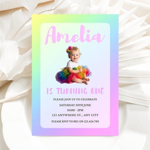 Rainbow Birthday Invitation | Rainbow Invite | 1st Birthday Invitation | Rainbow Party | Invitation Template | Editable Rainbow Invitation