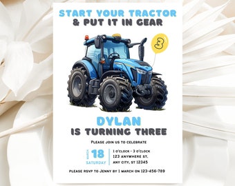 Editable Tractor Birthday Invitation | Tractor Invitation | Tractor Birthday | Farm Party | 5x7 Editable Canva Template | Instant Download