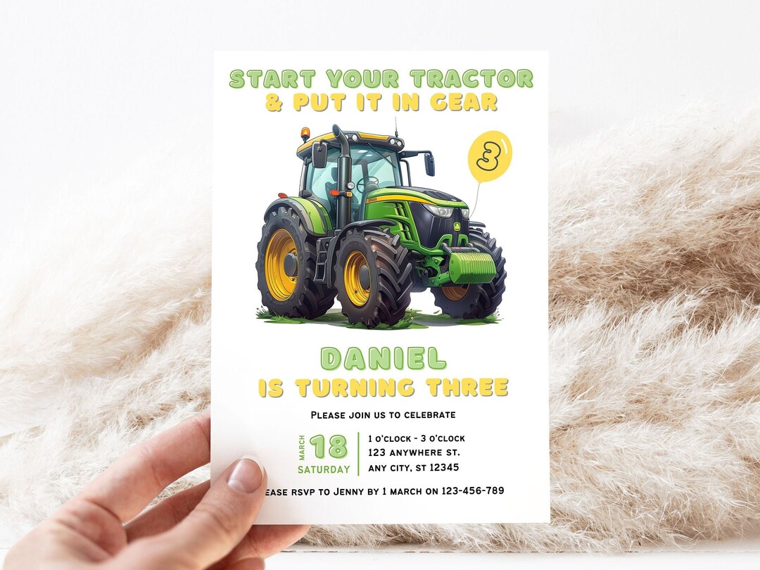 Tractor Birthday Invitation | Green Tractor Party Invite | Farm Theme ...