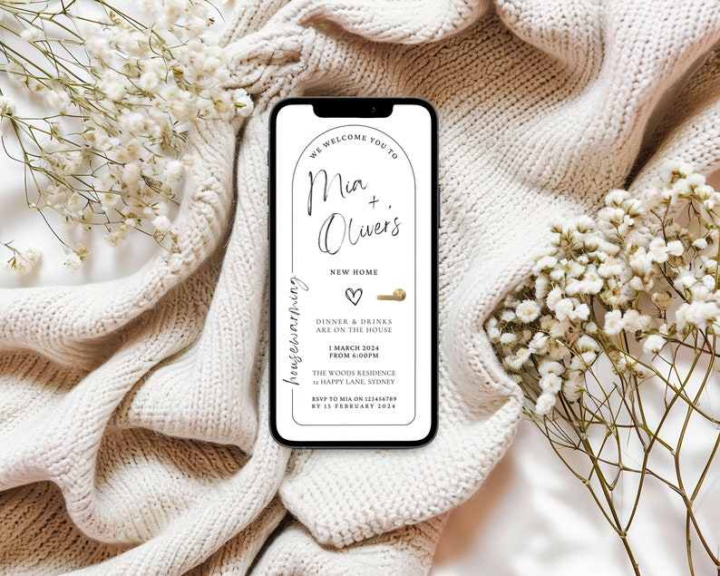 Minimal House Warming Invitation, House Warming Invite, Digital Mobile Invitation Download, Simple Modern House Warming Invite, Phone Invite image 3