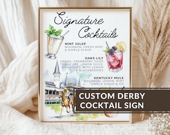 Letrero personalizado para cócteles del Derby / Menú de bebidas personalizado para el día del Derby / Letrero para bar del Kentucky Derby / Letrero para fiesta de Mint Julep / Decoración para la Carrera de las Rosas
