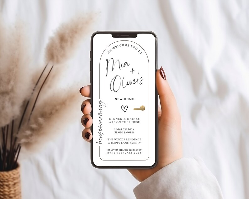 Minimal House Warming Invitation, House Warming Invite, Digital Mobile Invitation Download, Simple Modern House Warming Invite, Phone Invite image 2