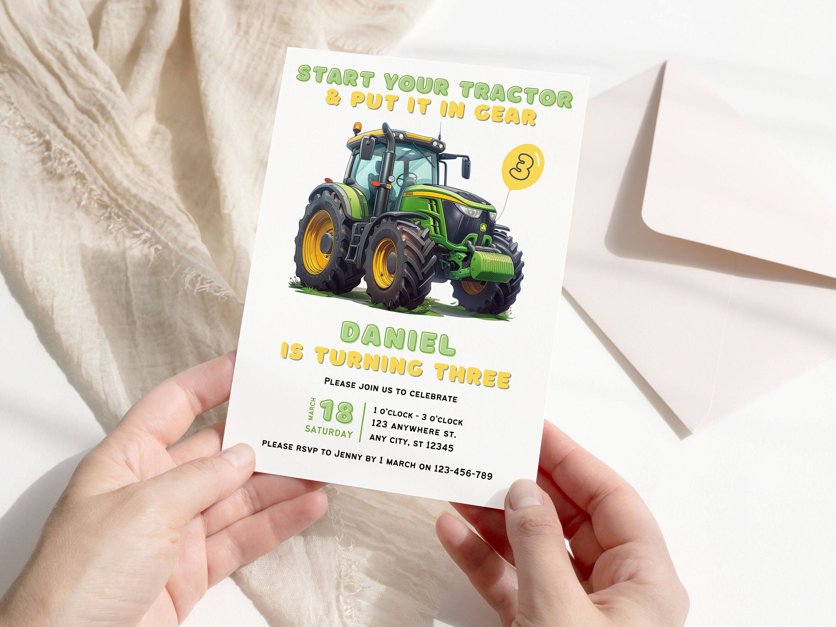Tractor Birthday Invitation | Green Tractor Party Invite | Farm Theme ...