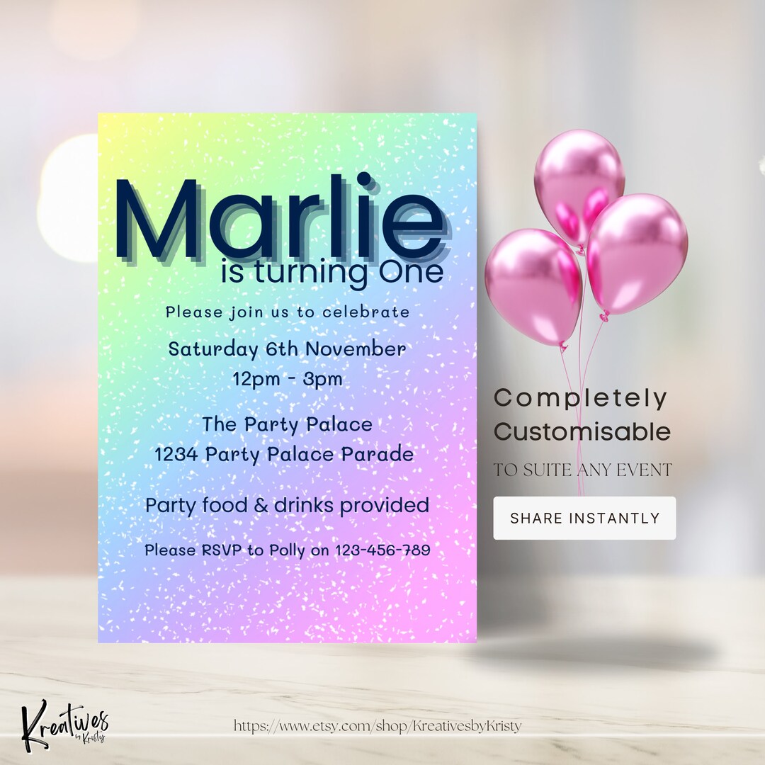 Rainbow Birthday Invitation Rainbow Invite Rainbow Party Invite