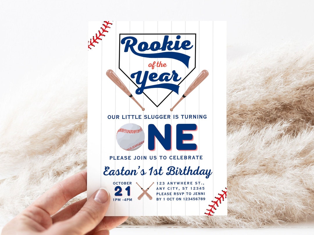 Baseball First Birthday Invitation Rookie Of The Year Invite Baseball Il Tcxv