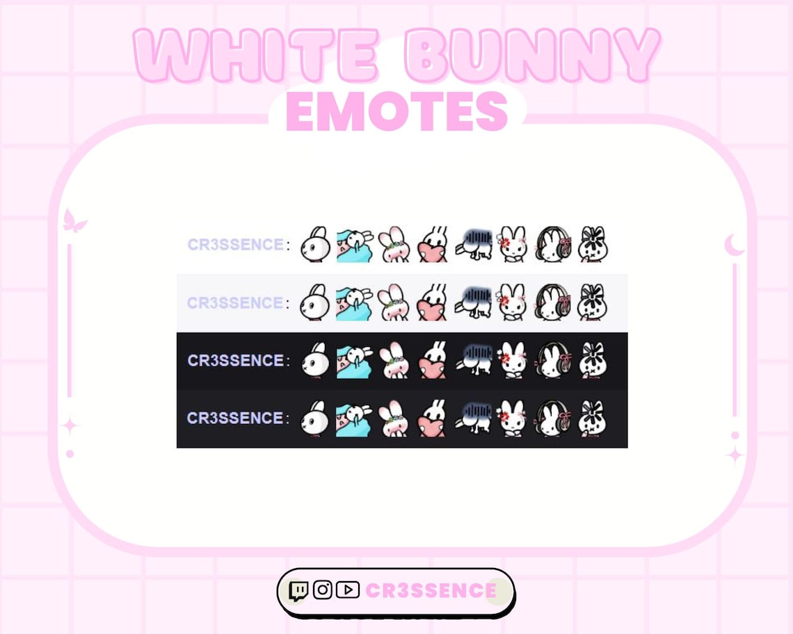 White Rabbit Twitch Emotes: Bunny Stream Pack (8 Pack) - Etsy