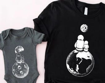 Astronaut Moon Matching Family Shirts, Father's Day Gift