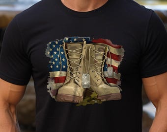 Veteran Military Boots Shirt, American Flag Patriotic Gift