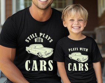 Matching Father & Son Car T-Shirt Set: 'Plays With Cars' Design