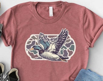 Camo Flying Mallard Bird Shirt: Hunting Season Gift