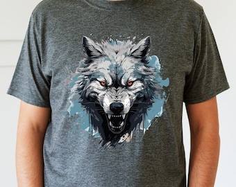 Grunge Watercolor Wolf Head T-Shirt, Animal Tee