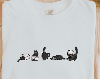 Embroidered Mood Cats Comfort Colors Shirt: Funny Cat Lover Tee