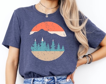 Retro Sunset Forest T-Shirt: Camping Hiking Adventure Tee