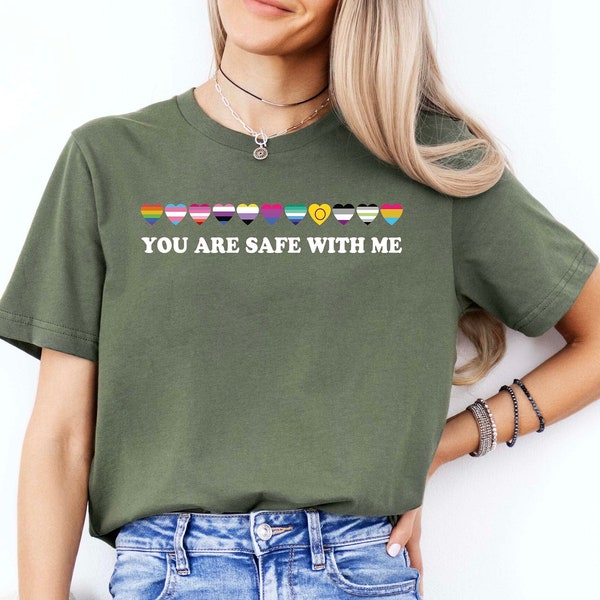 You Are Safe With Me Shirt, LGBTQ Flags Ally Shirt,Gay Pride Shirt,LGBT Support Outfit,Pride Month Shirt,Kindness Shirt,LGBTQ Hearts Shirt